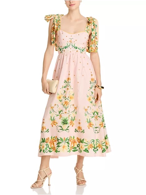 Farm Rio Gorgeous Brand New Botanical Beauty Pink Laces Cup Midi Dress